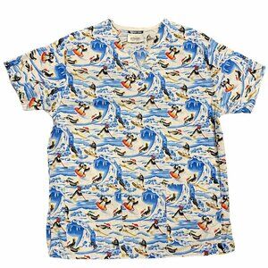 Christmas Novelty Scrub Uniform Top Penguin Print Working Scrubs M Short Sleeve